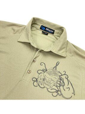 Mojo After Dark Men's Performance Fishing Polo Shirt Skull Pirate Green • MEDIUM